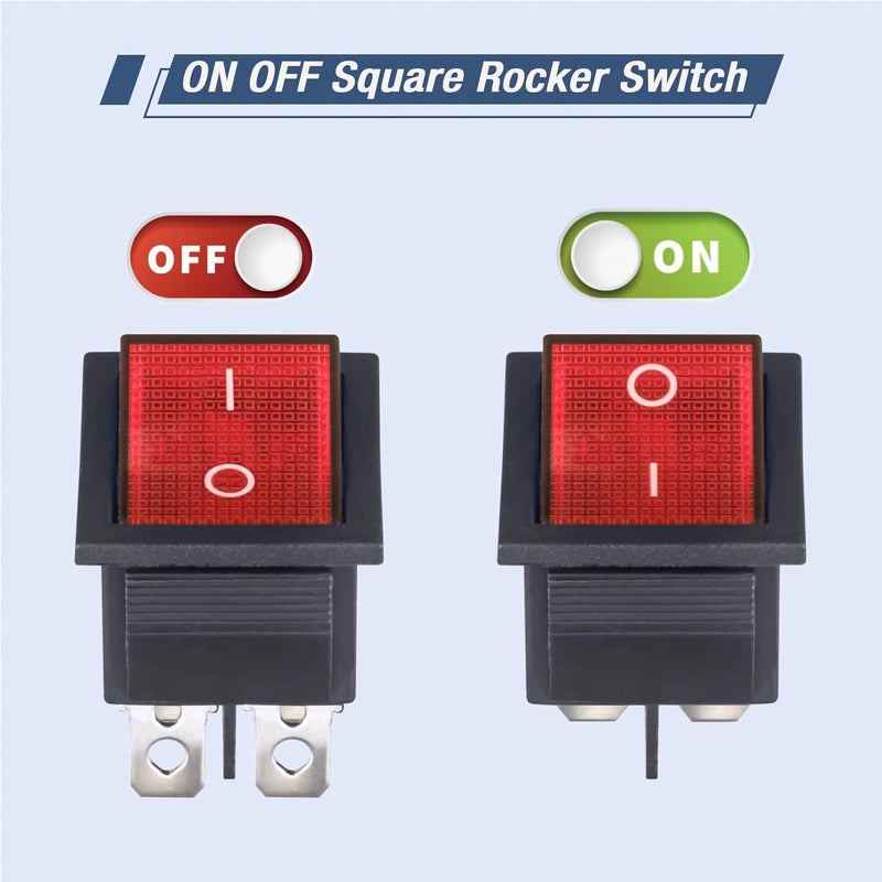 VEXUNGA 6pcs KCD4 Lighted Rocker Switch 20A 125V AC 16A 250V Red Light Illuminated Mini Boat Rocker Switch On Off 4 Pin 2 Position DPST Snap Toggle Switches for Car Marine - Image 4
